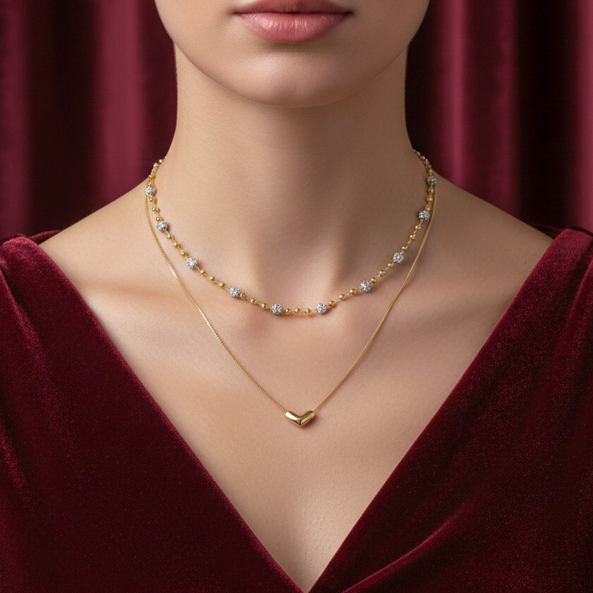 Luxpenny Dual Layer Gold Heart Necklace jewellery product view 3