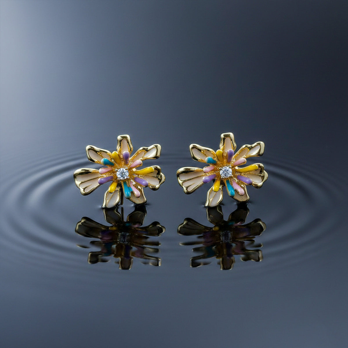 Golden Daisy Bloom Earrings jewellery product view 3