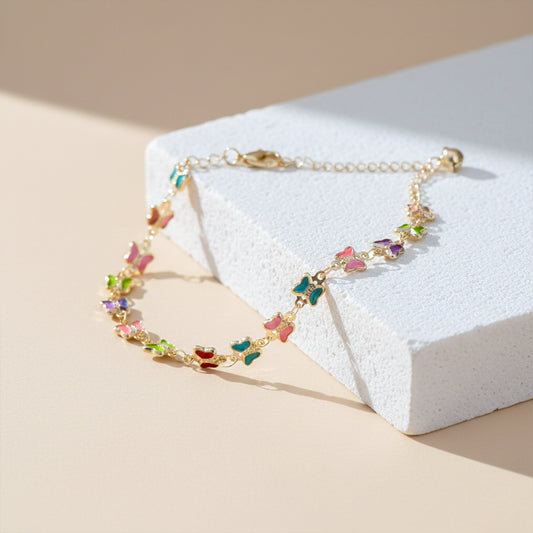 Luxe Multicolor Butterfly Charm Anklet jewellery product view 1