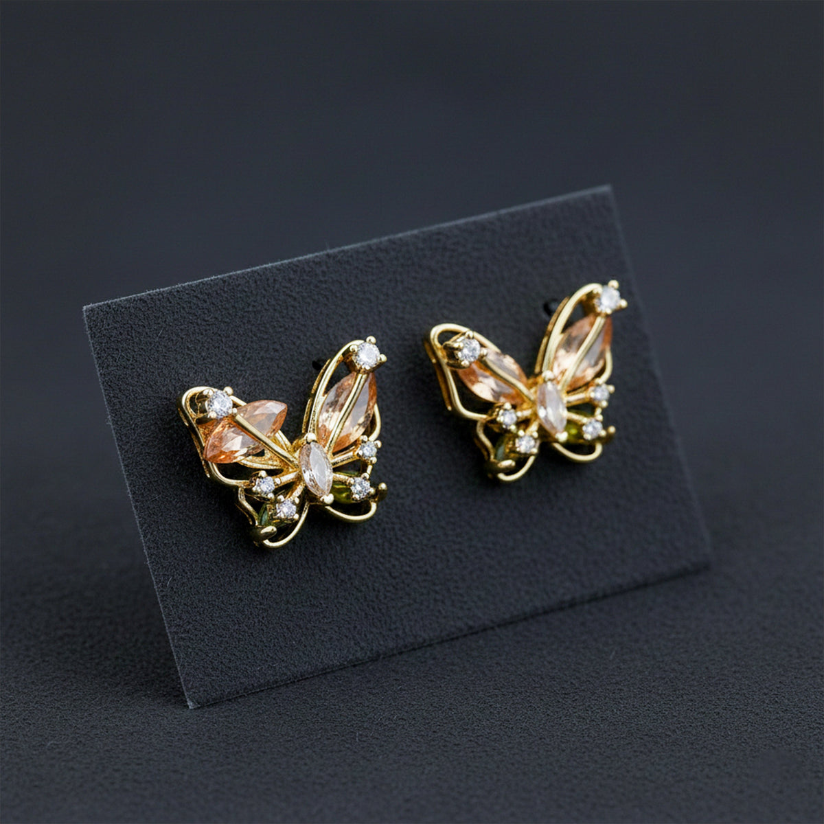 Luxury Crystal Butterfly Gold Earrings jewellery product view 3
