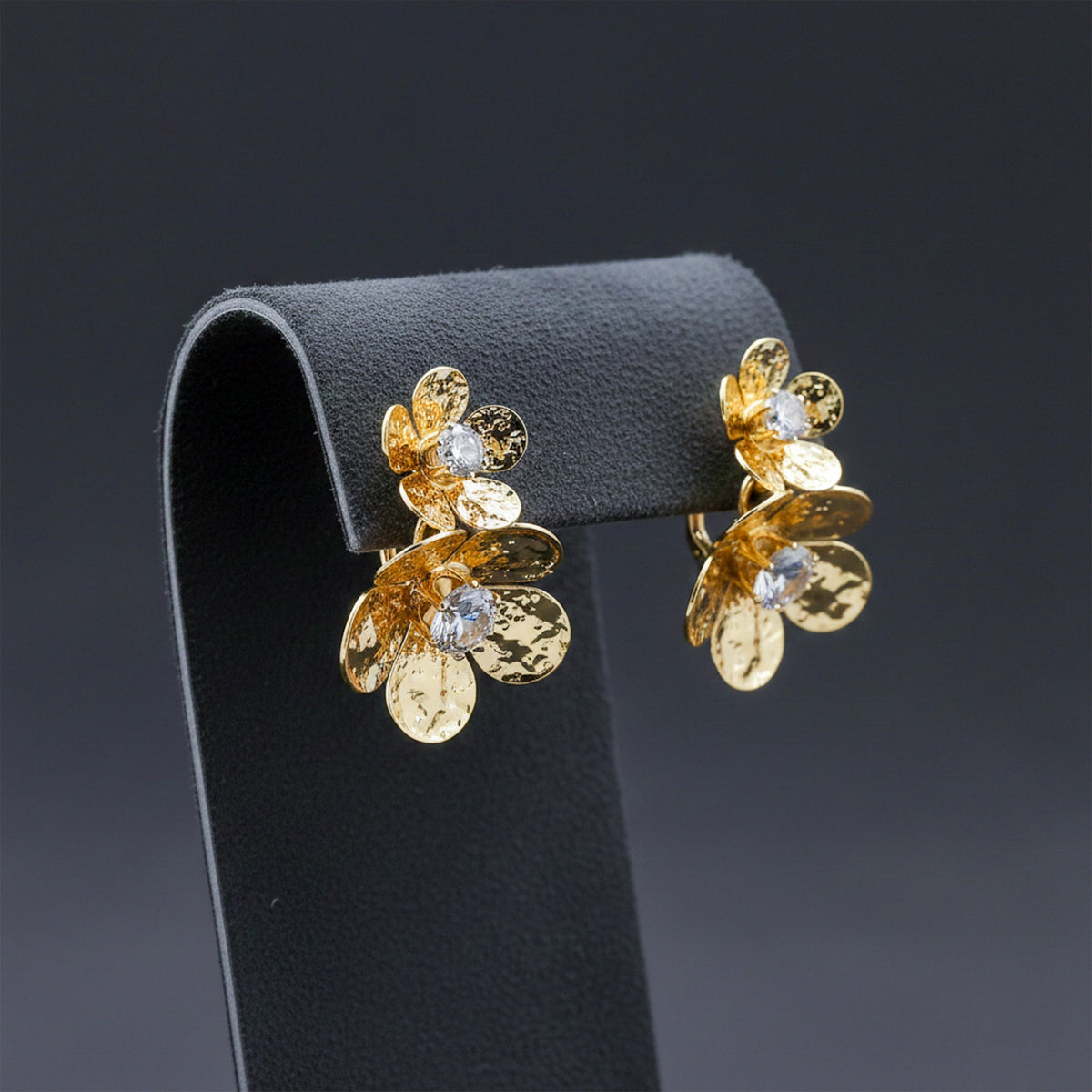 Golden Flower Crystal Studs Earrings jewellery product view 3