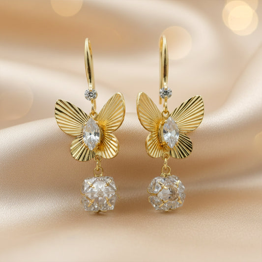 Golden Butterfly Drop Earrings jewellery product view 1