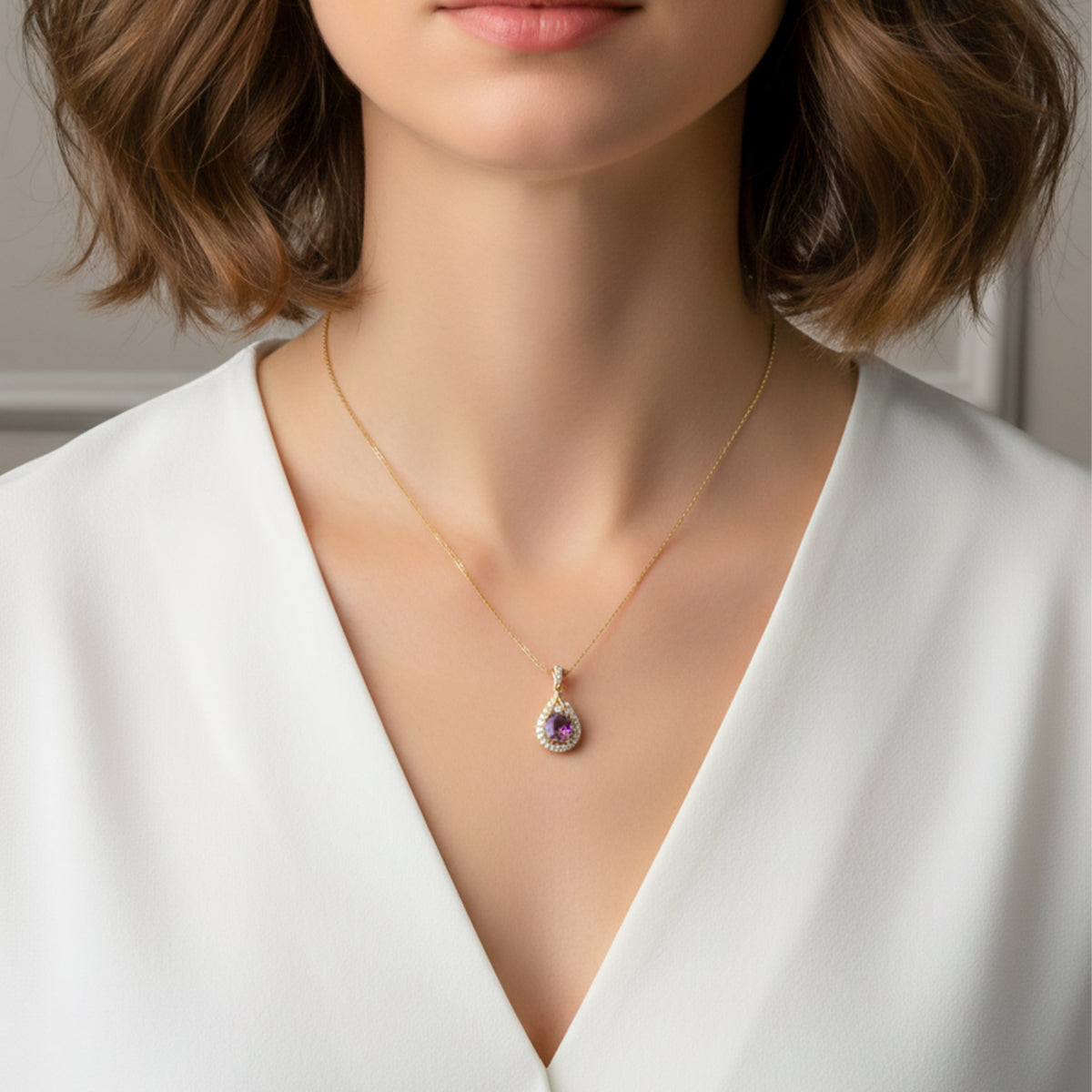 Purple Amethyst Gold Pendant Necklace jewellery product view 3