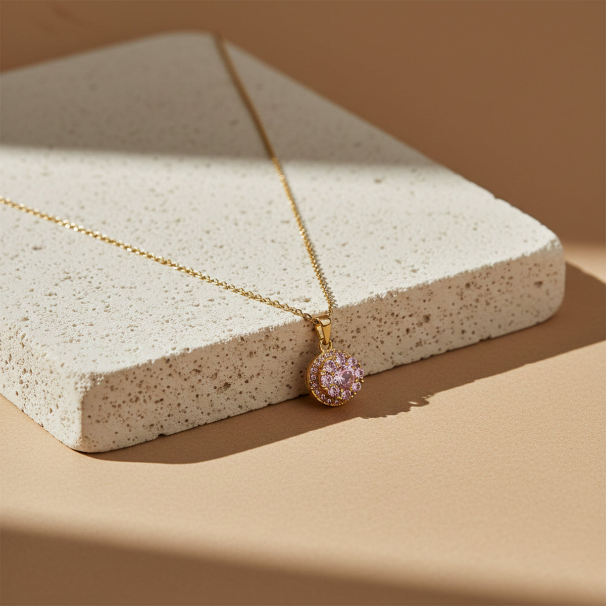 Elegant Pink Blossom Gold Necklace jewellery product view 3