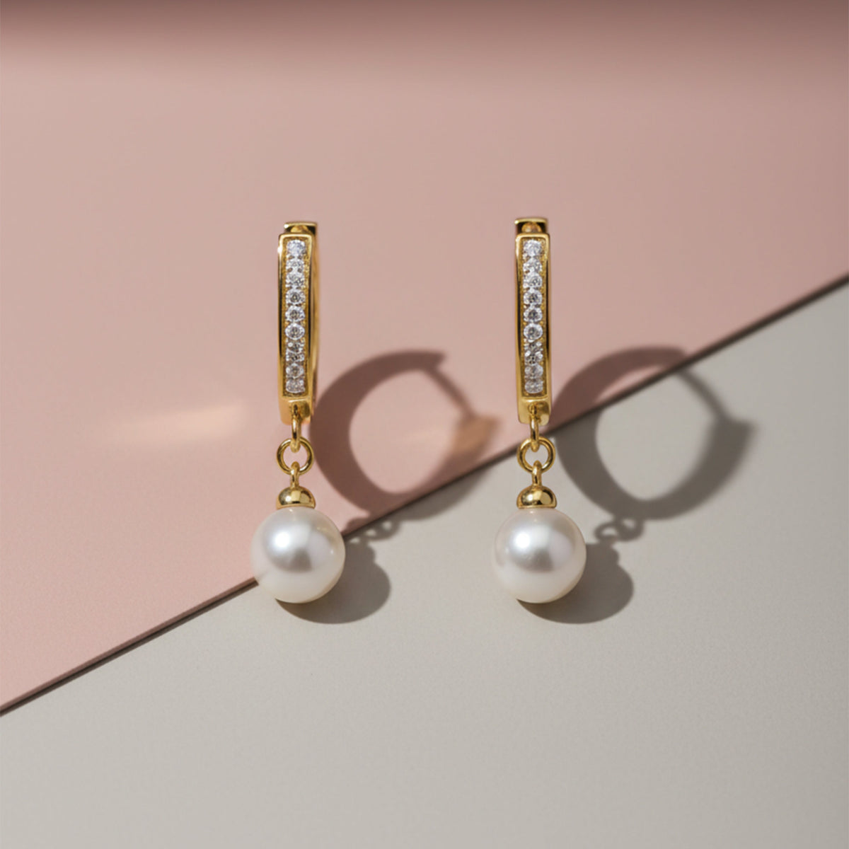 Minimalist Gold Bar Pearl Drop Earrings jewellery product view 1