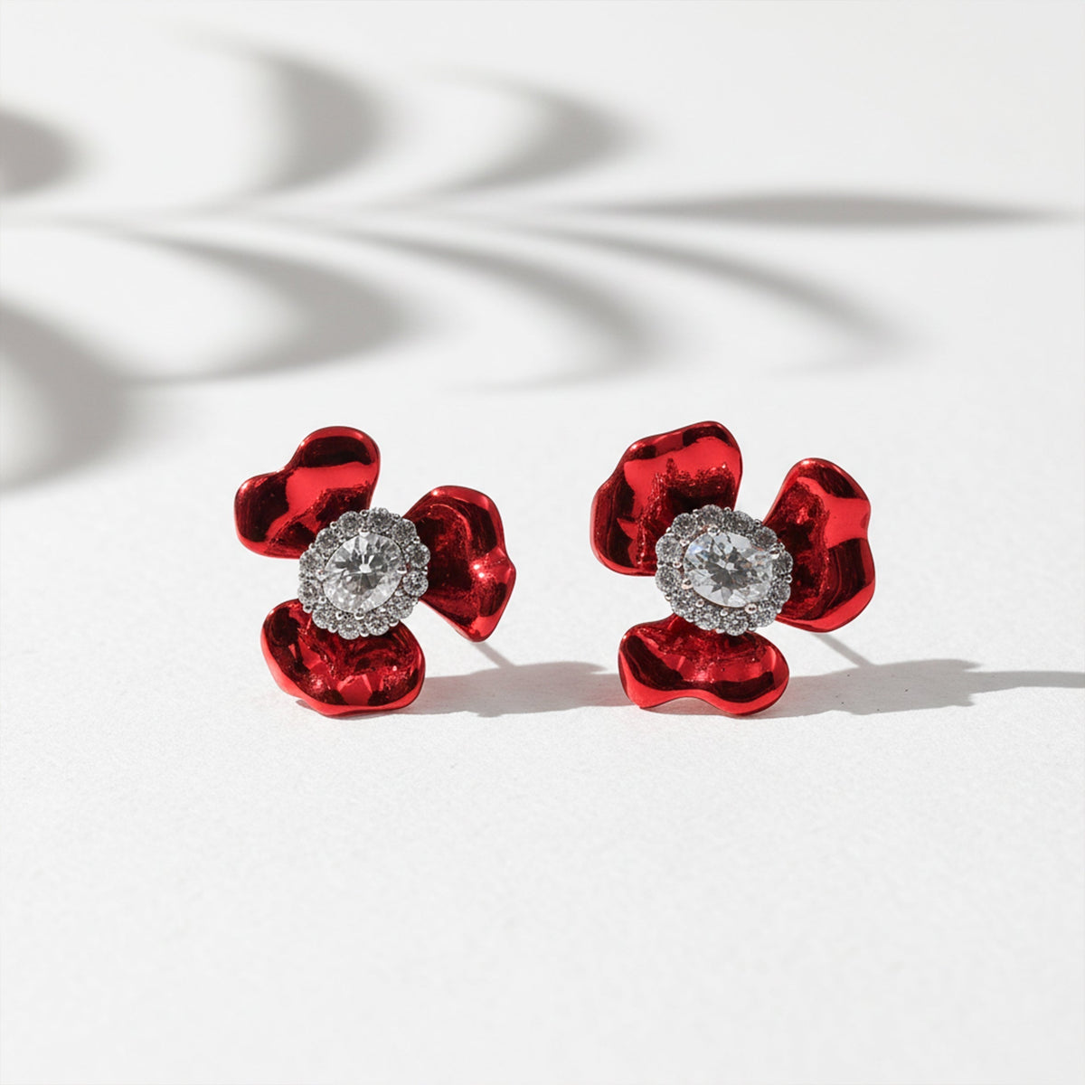 Red Blossom Crystal Luxury Earrings jewellery product view 5