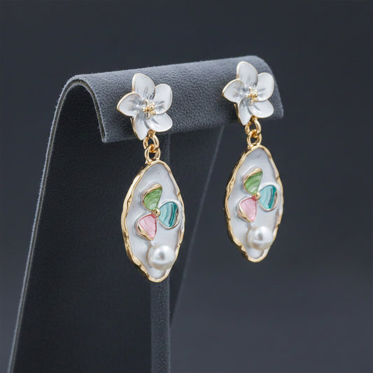 Blossom Pearl Enamel Drop Earrings jewellery product view 2