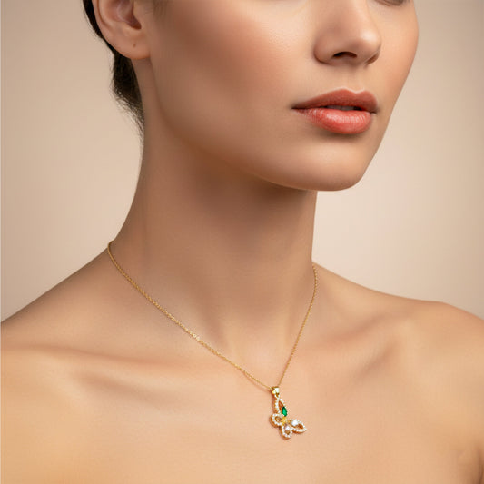 Vintage Emerald Butterfly Pendant Necklace jewellery product view 2