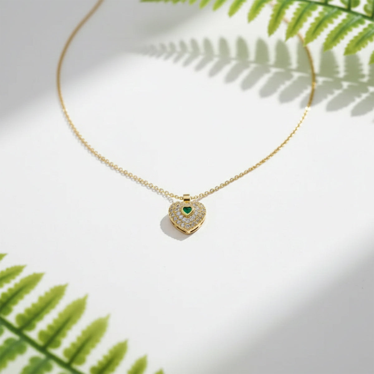Celestia Green Crystal Heart Necklace jewellery product view 2