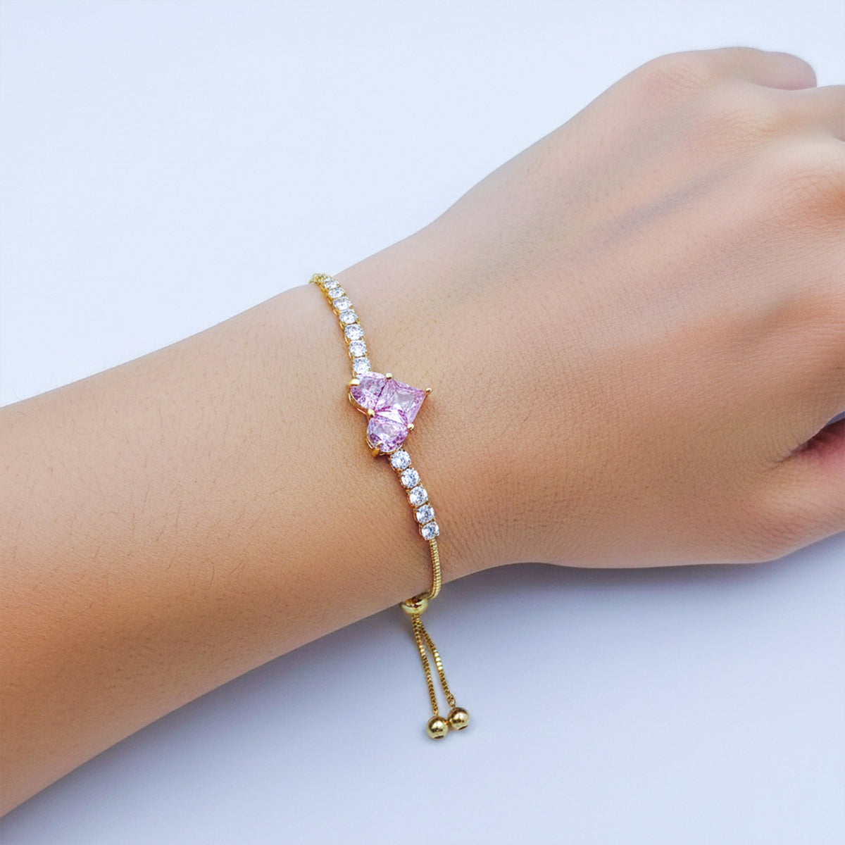 Pink Heart Diamond Tennis Bracelet jewellery product view 3