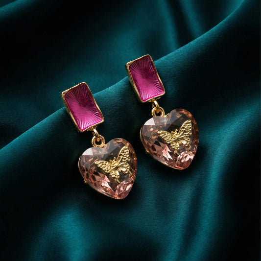 Butterfly Heart Floral Gold Earrings jewellery product view 1