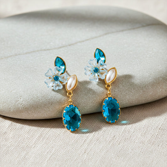 Blue Stone Floral Drop Earrings jewellery product view 1