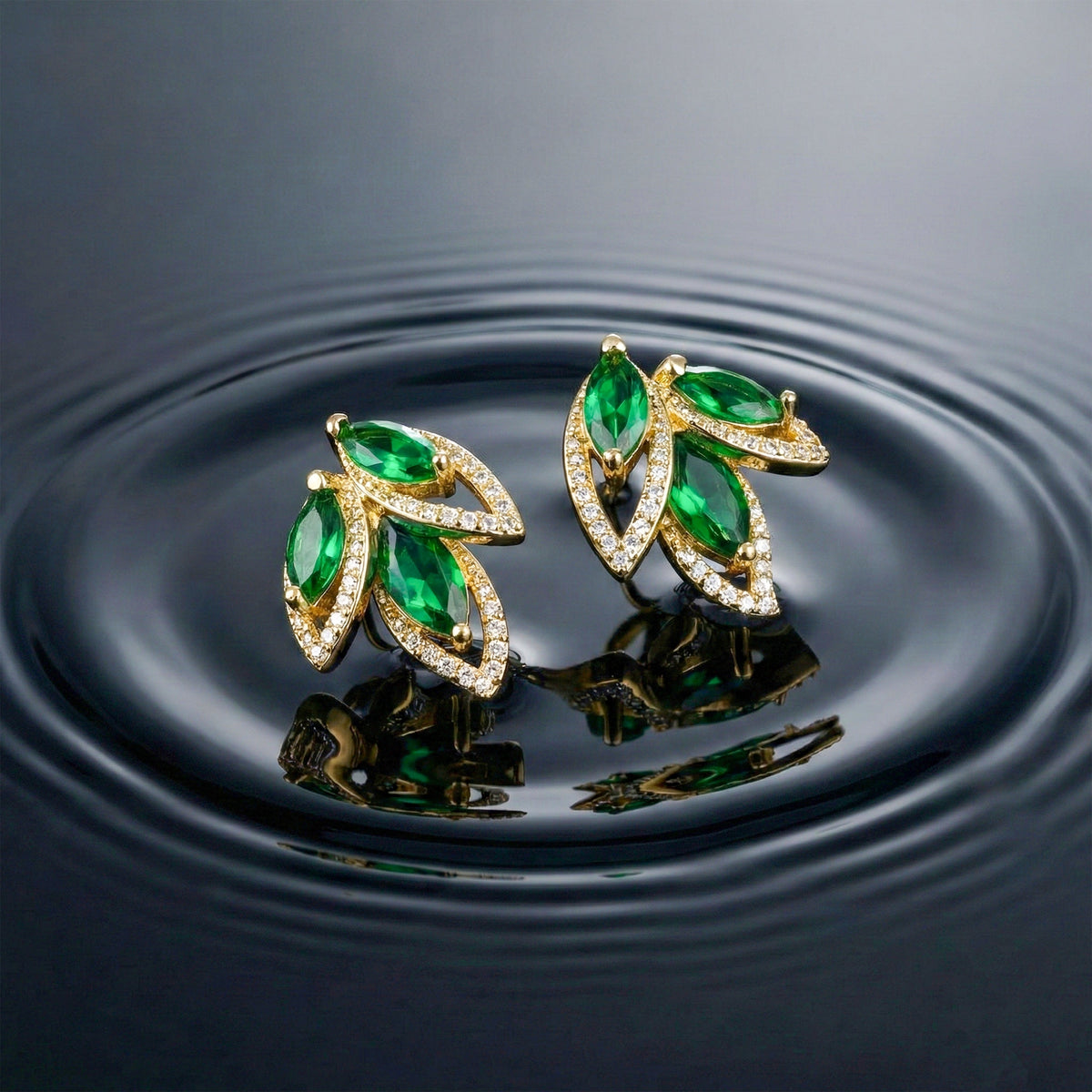 Luxury Emerald Leaf Drop Earrings jewellery product view 3