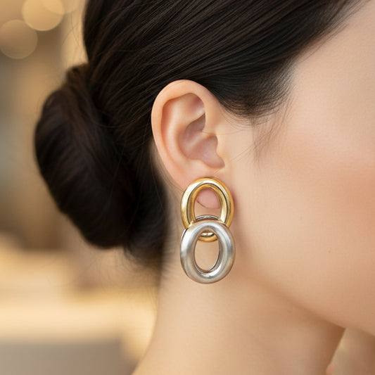 Timeless Dual Link Gold Silver Earrings jewellery product view 2
