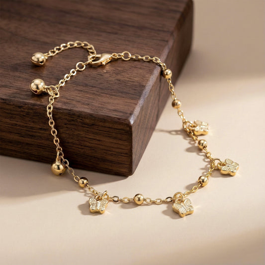Golden Flutter Butterfly Charm Anklet jewellery product view 1