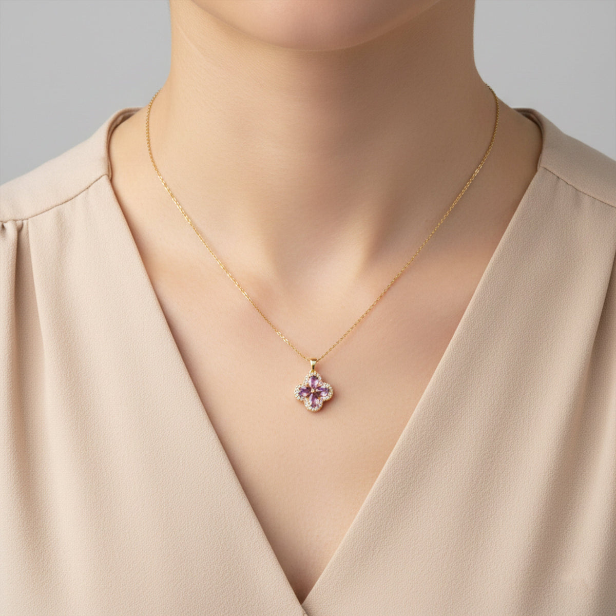 Pink Petal Crystal Flower Necklace jewellery product view 3