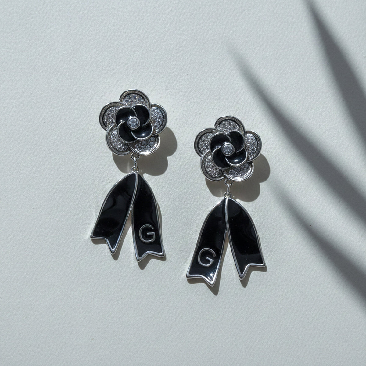 Black Enamel Blossom Drop Earrings jewellery product view 5