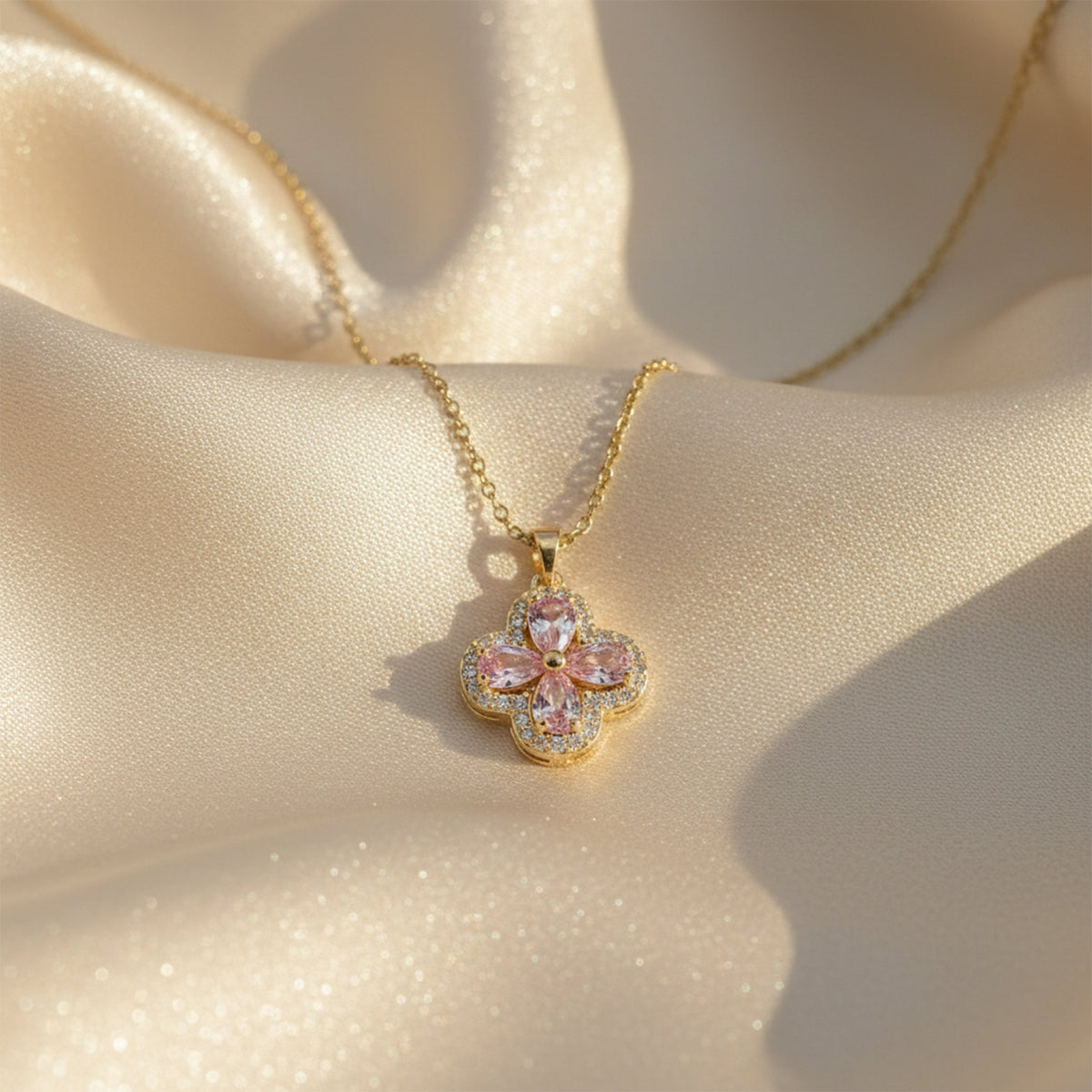 Pink Blossom Flower Pendant Gold Necklace jewellery product view 3