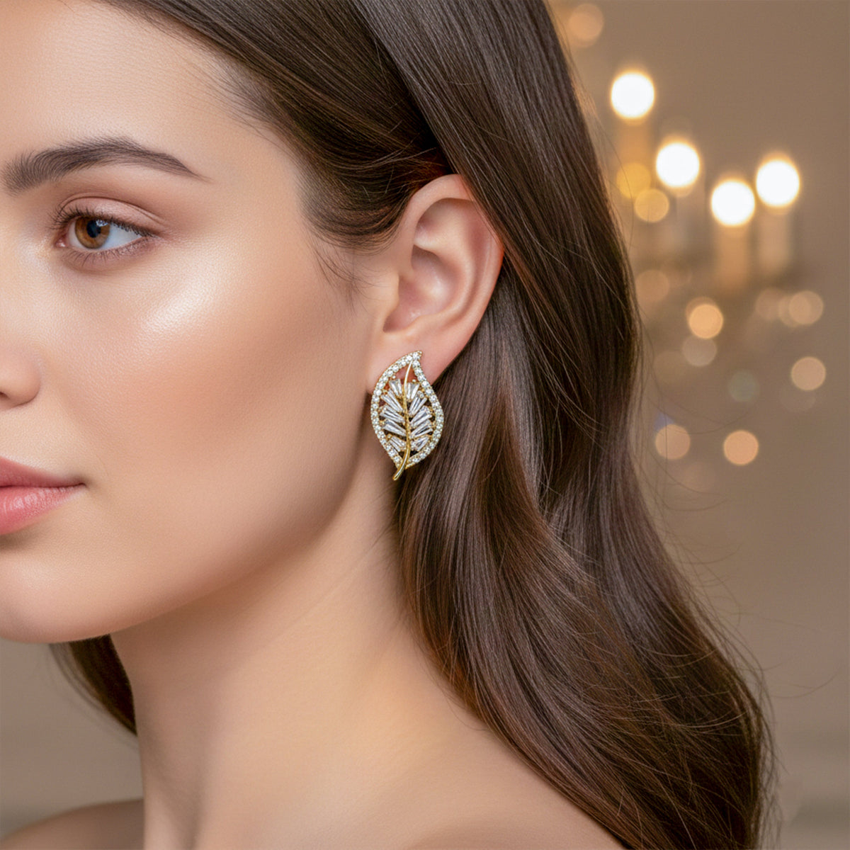 Leaf Luxe Stud Earrings jewellery product view 2
