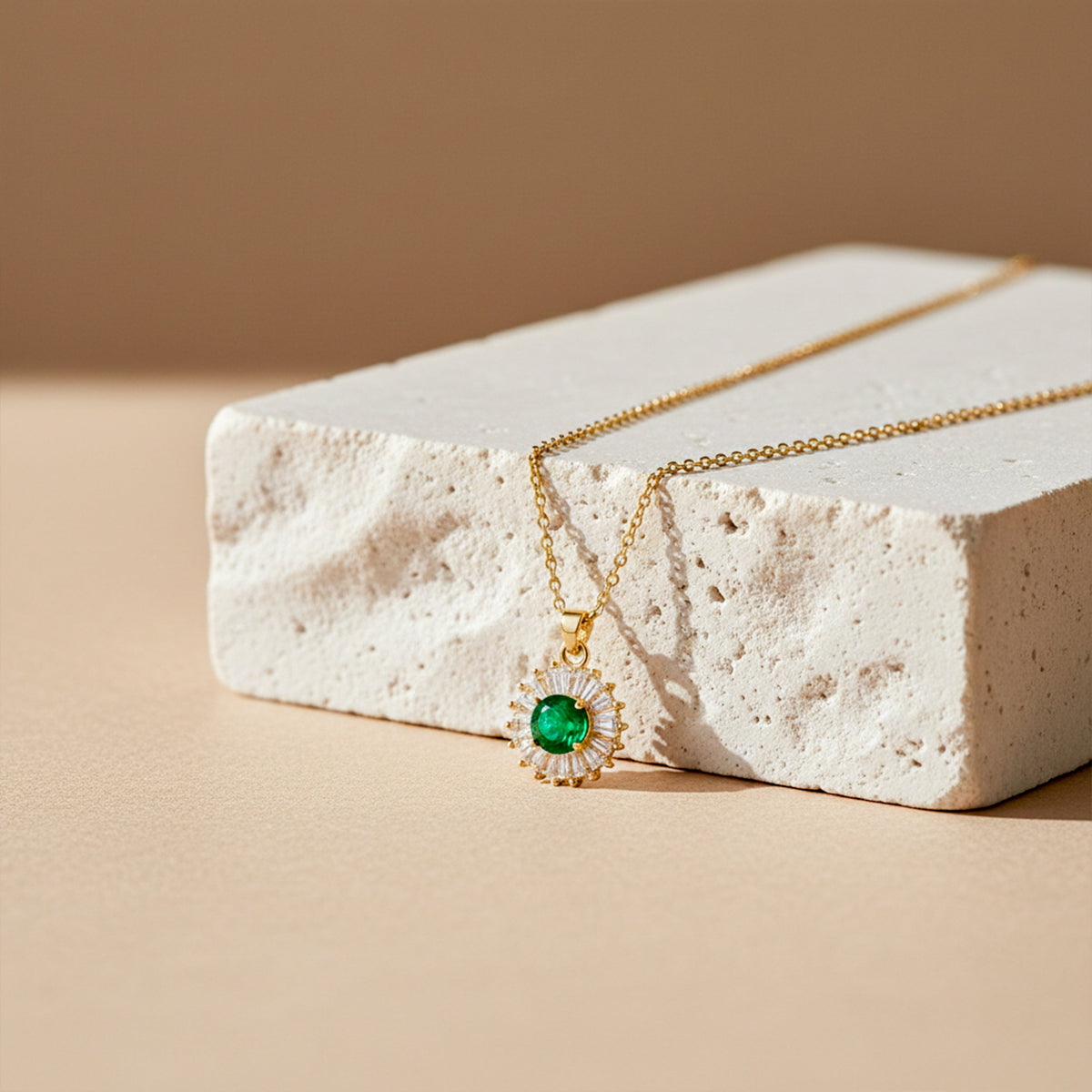 Luxpenny Emerald Halo Gold Pendant Necklace jewellery product view 2