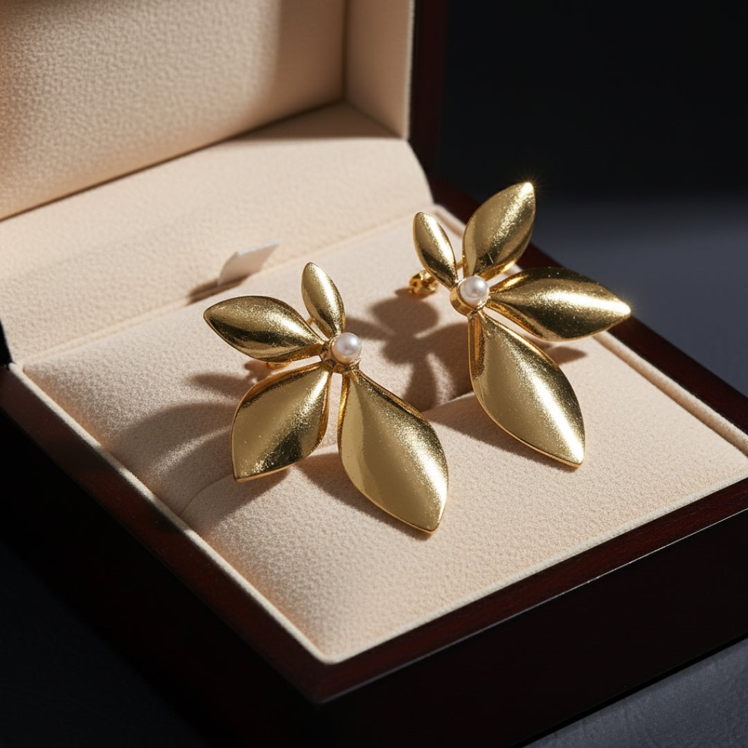 Gold Flower Earrings jewellery product view 4