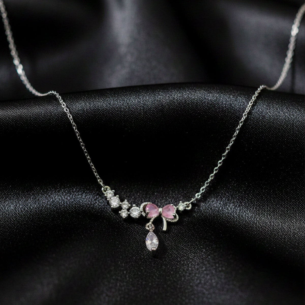 Roselle Diamond Drop Silver Necklace jewellery product view 4