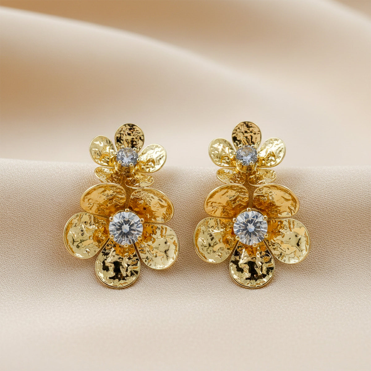 Golden Flower Crystal Studs Earrings jewellery product view 1
