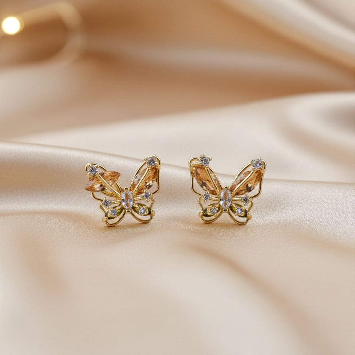 Luxury Crystal Butterfly Gold Earrings jewellery product view 1