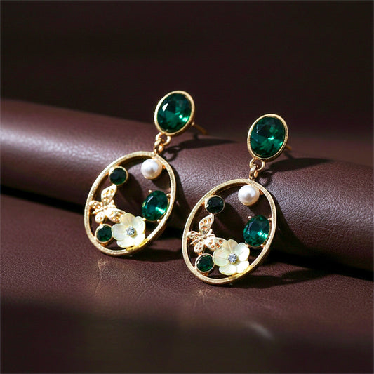 Royal Green Floral Earrings jewellery product view 2