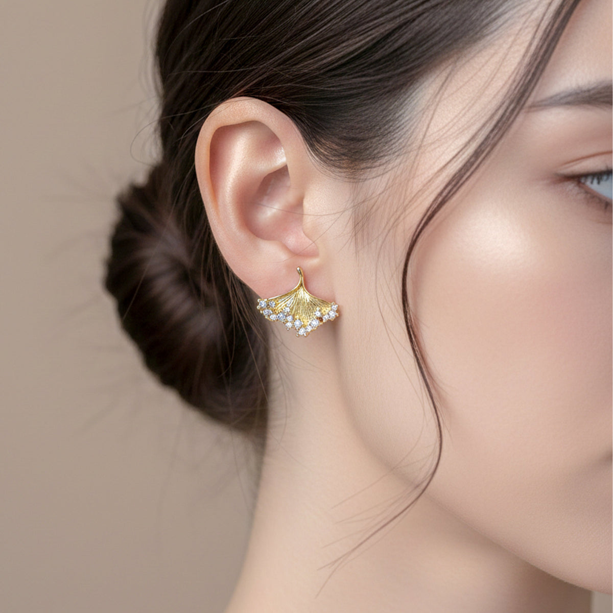Golden Ginkgo Crystal Earrings jewellery product view 2