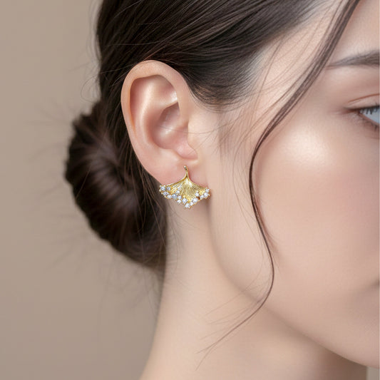 Golden Ginkgo Crystal Earrings jewellery product view 2