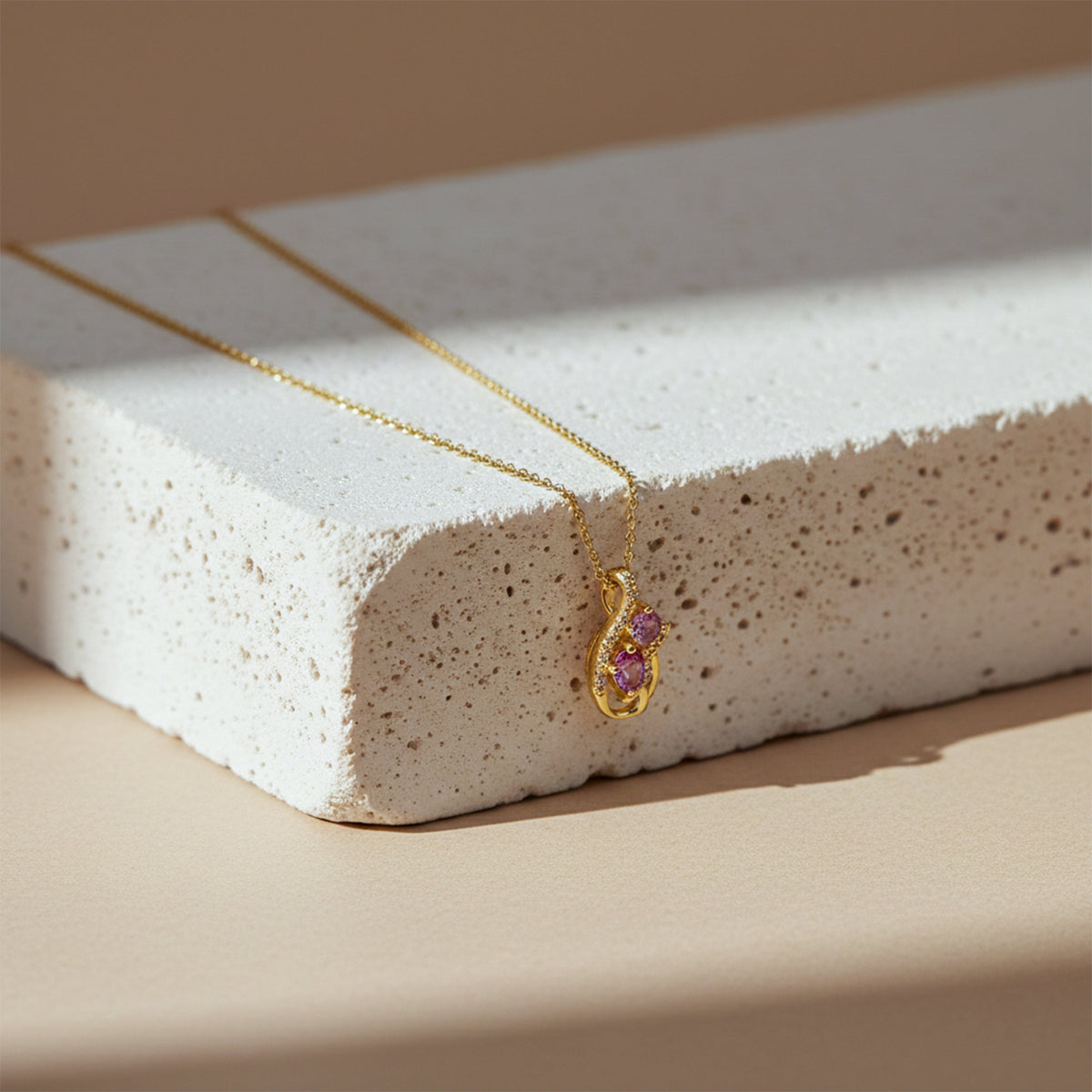 Shiny Pink Floral Gold Chain Necklace jewellery product view 3