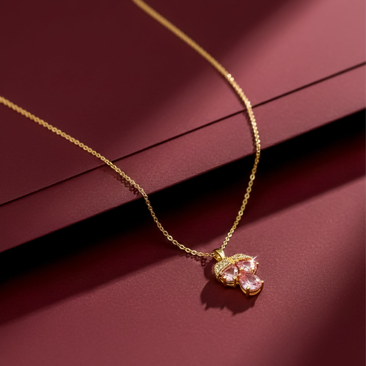 Royal Pink Crystal Leaf Pendant Necklace jewellery product view 5