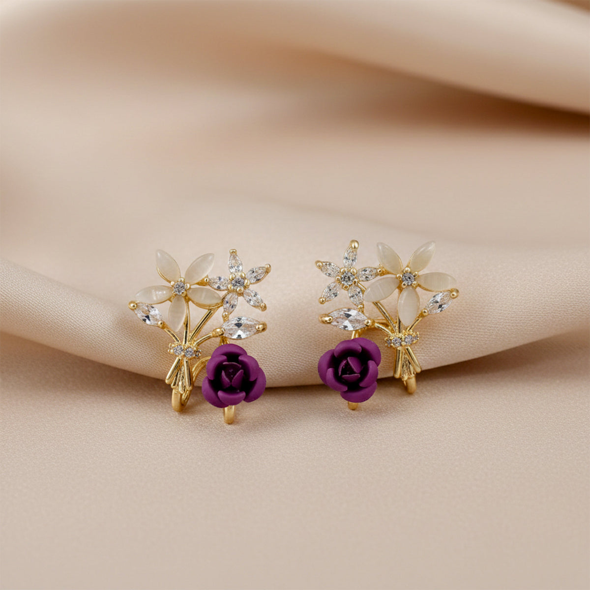 Premium Crystal Purple Stud Earrings jewellery product view 1