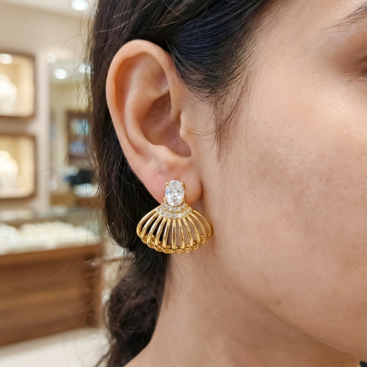 Shell Crystal Gold Stud Earrings jewellery product view 4