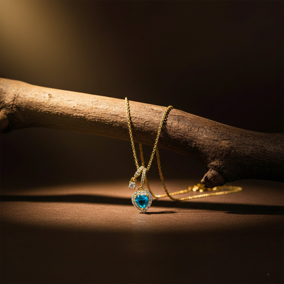 Blue Heart Crystal Gold Pendant Necklace jewellery product view 2