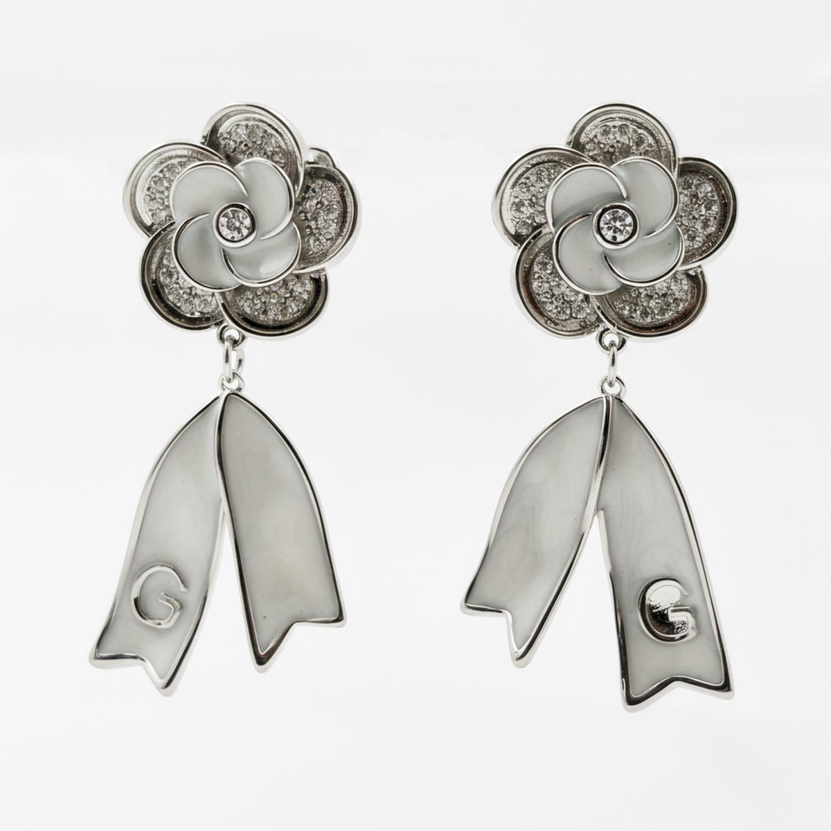 Camellia Flower Pearl Dangle Earrings jewellery product view 6
