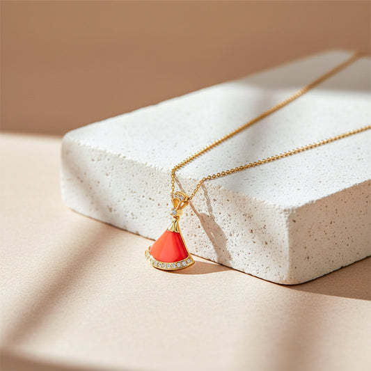 Coral Elegance Gold Pendant Necklace jewellery product view 2