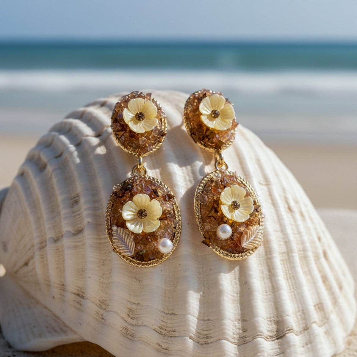 Antique Gold Flower Dangle Earrings jewellery product view 4