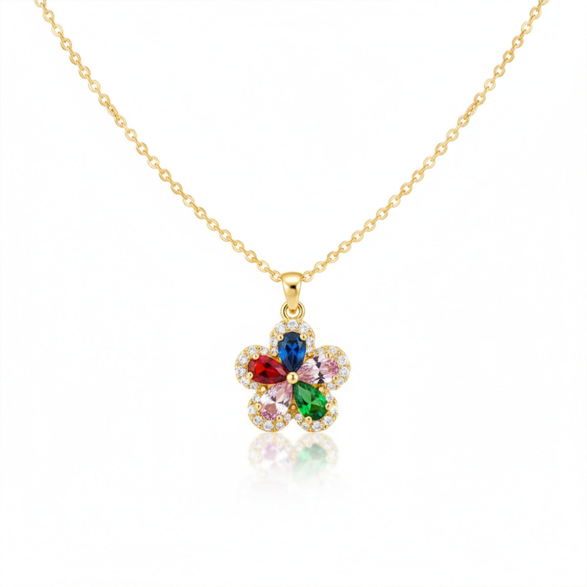 Multicolor Crystal Flower Pendant Necklace jewellery product view 7