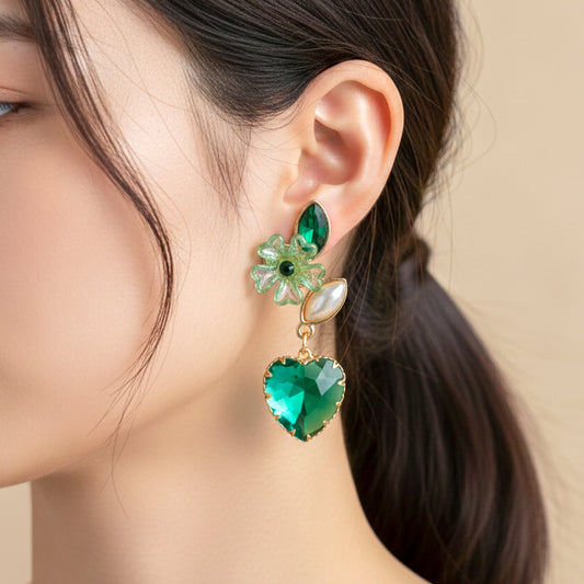 Green Luxe Floral Heart Earrings jewellery product view 2