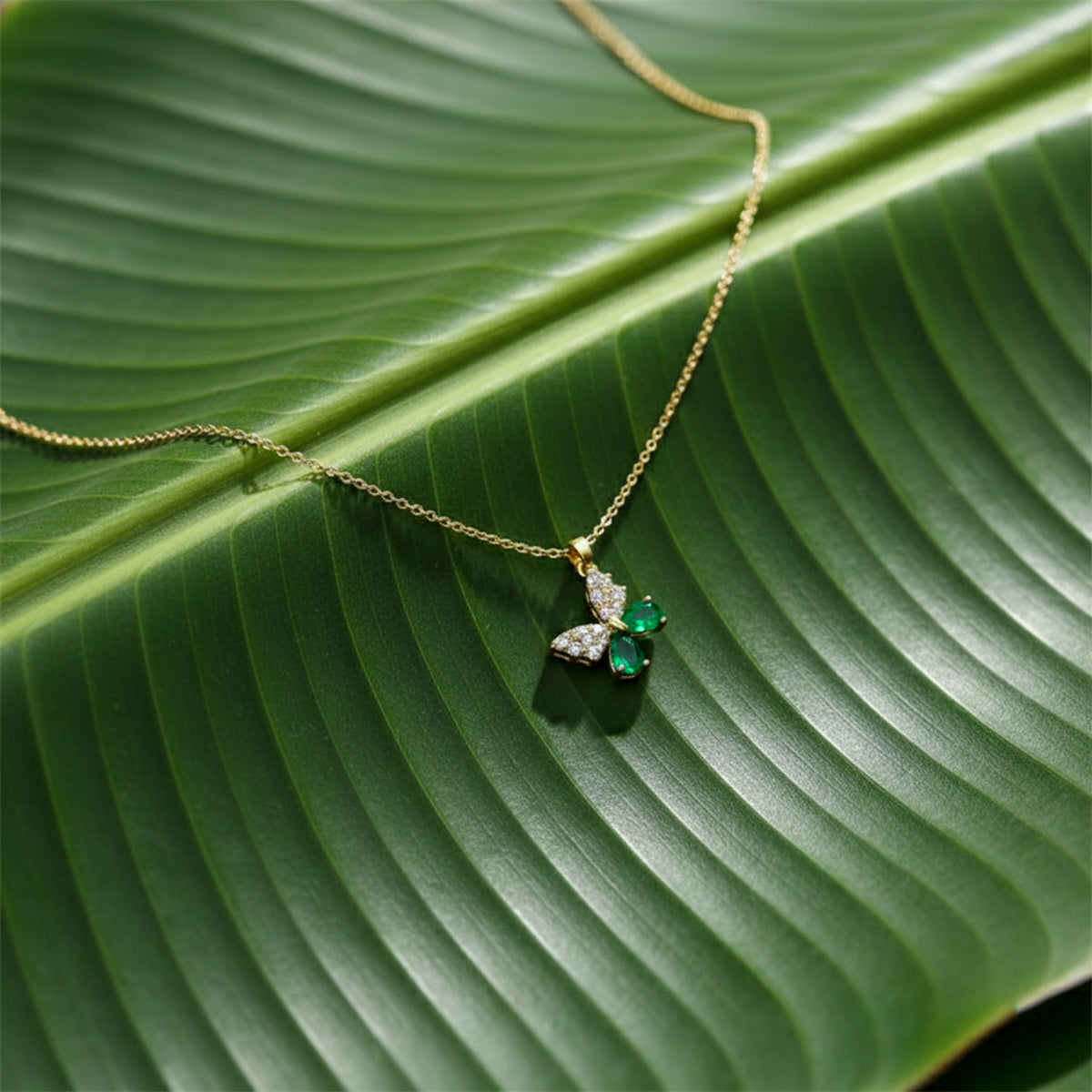 Emerald Butterfly Necklace jewellery product view 2