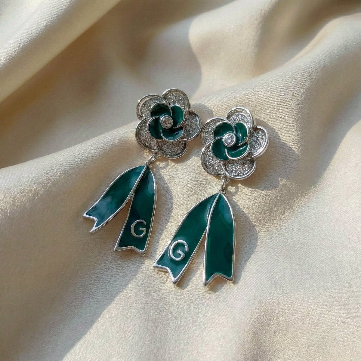 Enamel Floral Ribbon Earrings jewellery product view 3