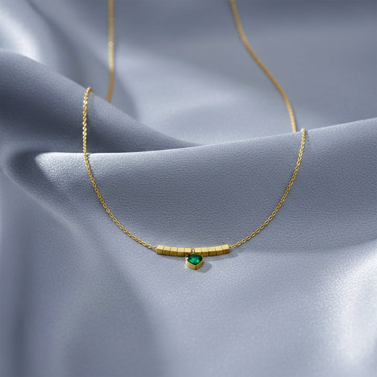 Green Heart Gold Bar Necklace jewellery product view 2