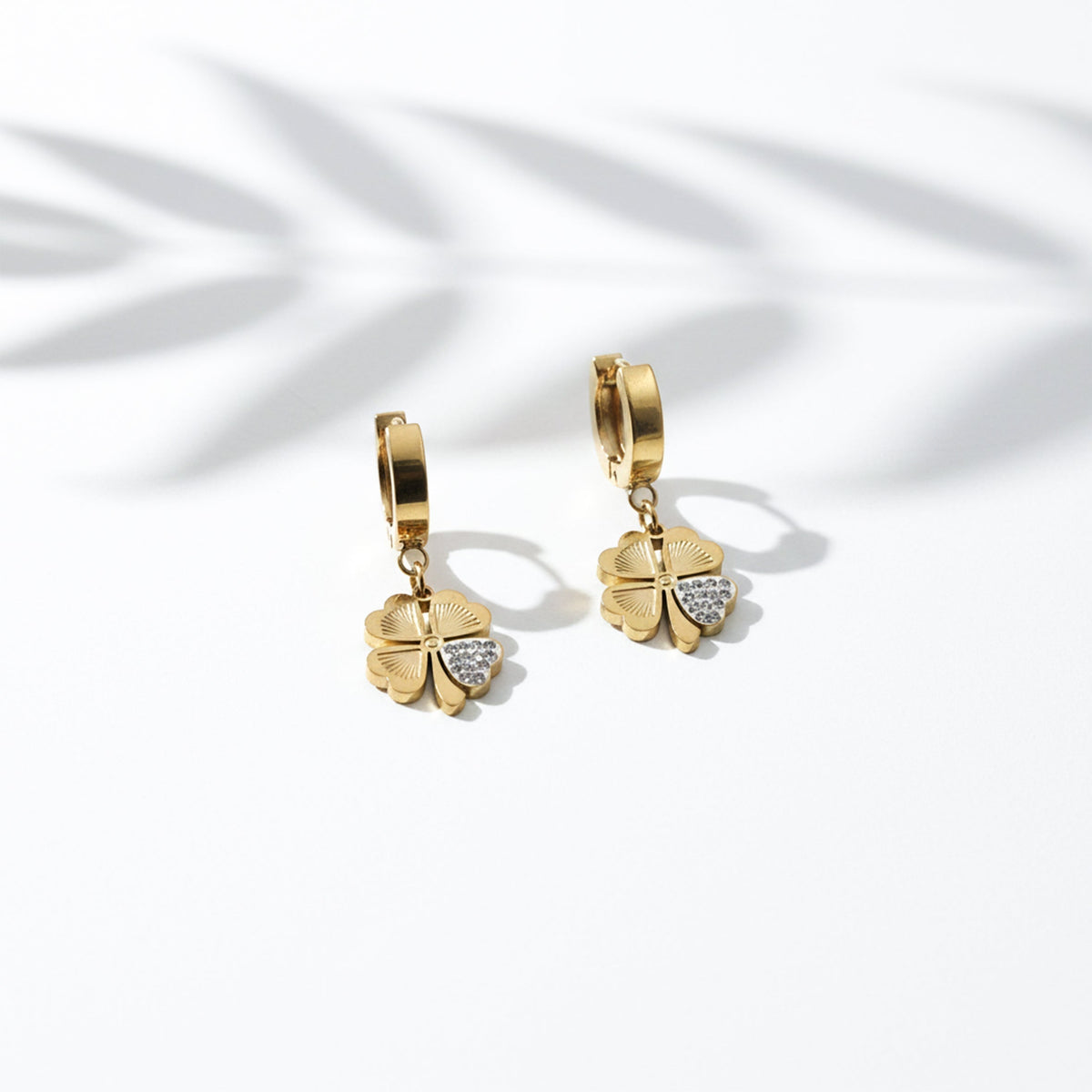 Luck Clover Gold Drop Earrings jewellery product view 5