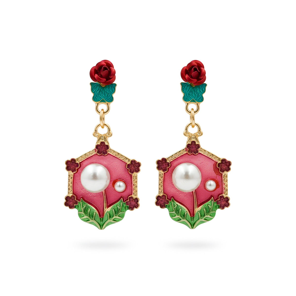 Rose Pearl Hexa Drops Earrings jewellery product view 8