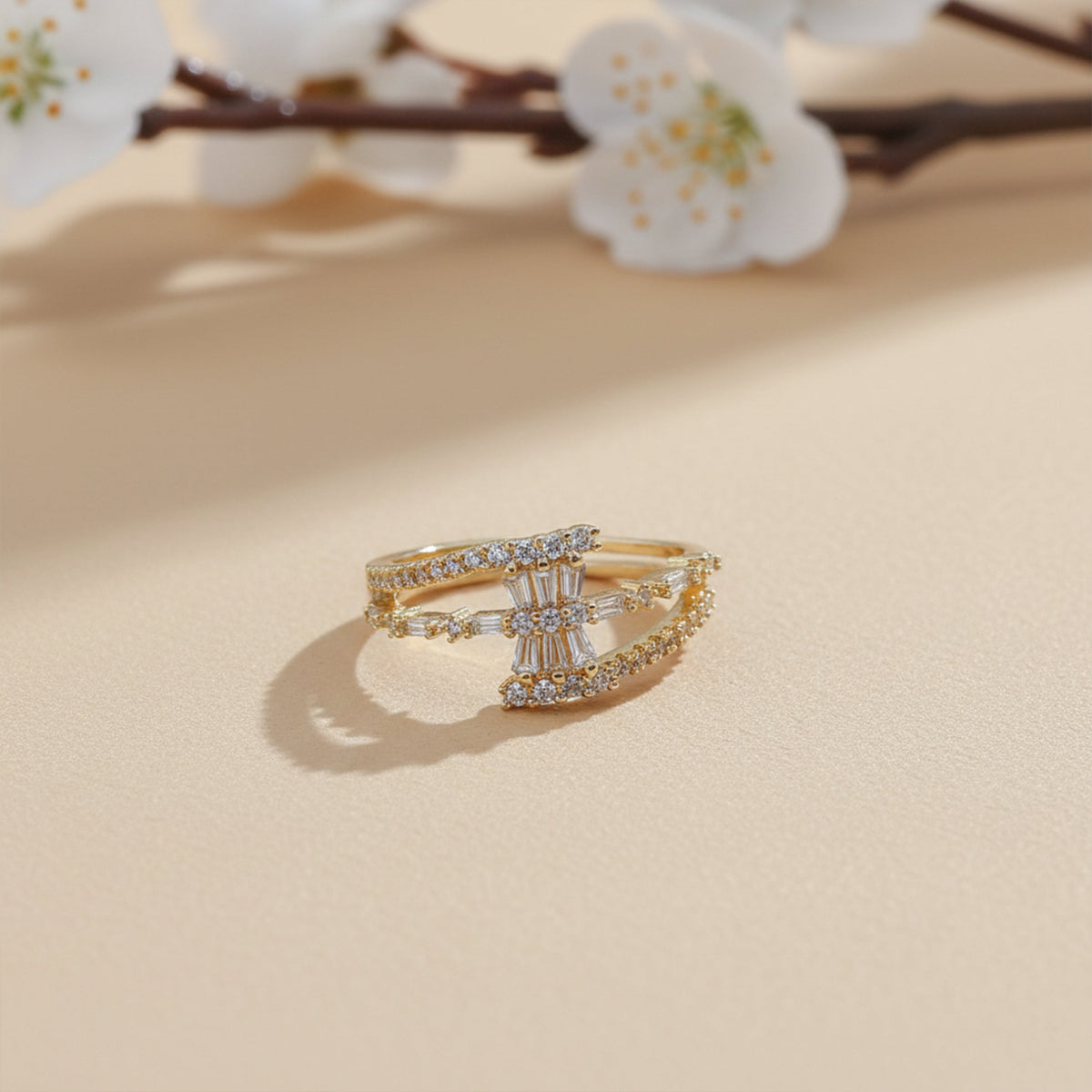 Regal Sparkle Criss-Cross Band Ring jewellery product view 3