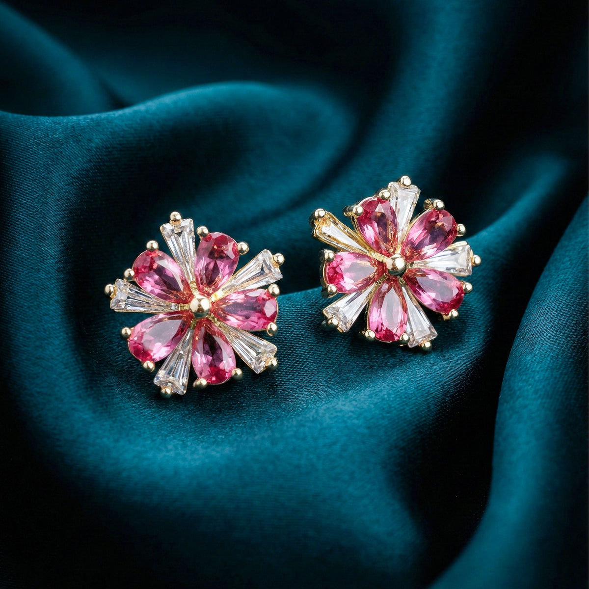 Crimson Flower Studs Earrings jewellery product view 2