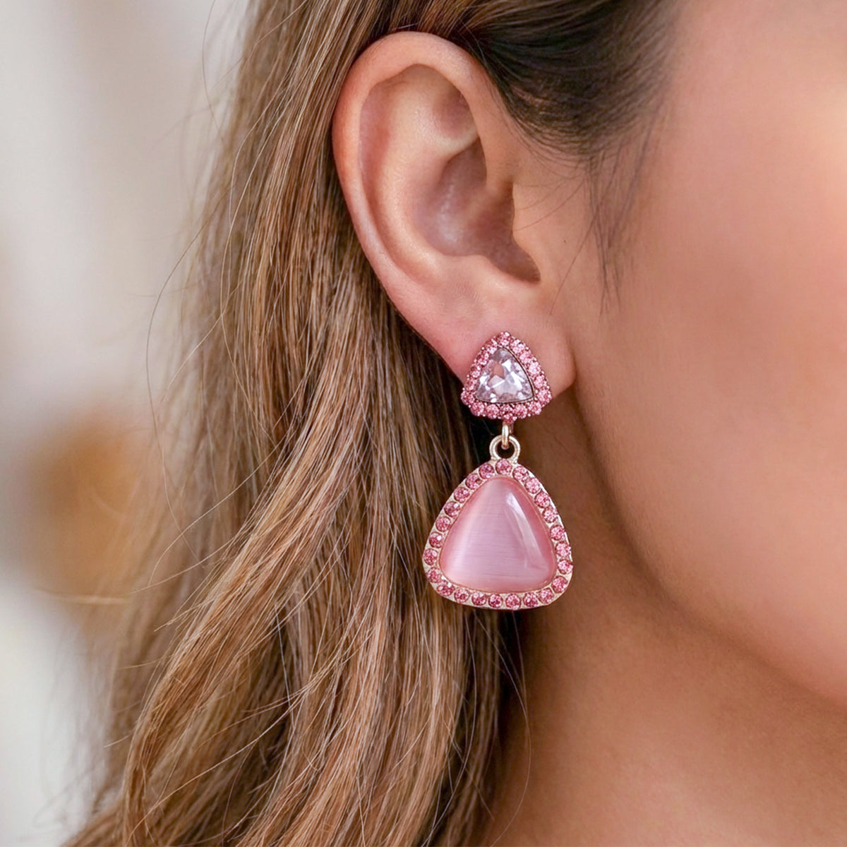 Rose Aura Gemstone Dangle Earrings jewellery product view 3