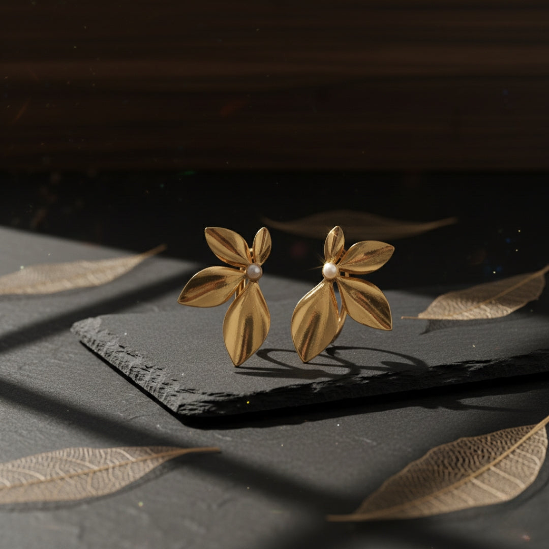 Gold Flower Earrings jewellery product view 3